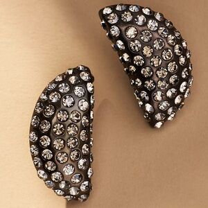Anthropologie Black Crystal Half Moon Post Earrings NWT